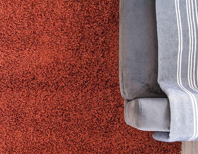 Unique Loom Solid Shag Collection Area Rug (2' 6" x 13' 1" Runner, Terracotta)