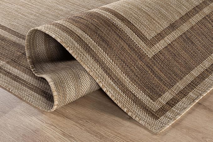 Beverly Rug Outdoor Rug 5x7 Modern Bordered Area Rugs for Indoor and Outdoor Patio Deck Porch Garden Waterproof Weather Sun Resistant Washable Outside Carpet (5 x 7 Jute)