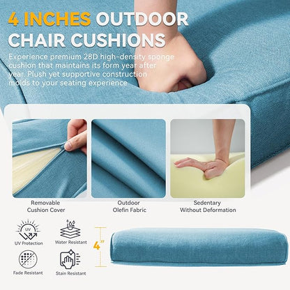 Patio Cushions for Outdoor Furniture - 22" x 25" x 4" UV Resistant Thick Foam Cushions Water Resistant Replacement Cushion for Outdoor Patio Furniture Chair/Sofa/Couch | Light Blue | 2-Pack |