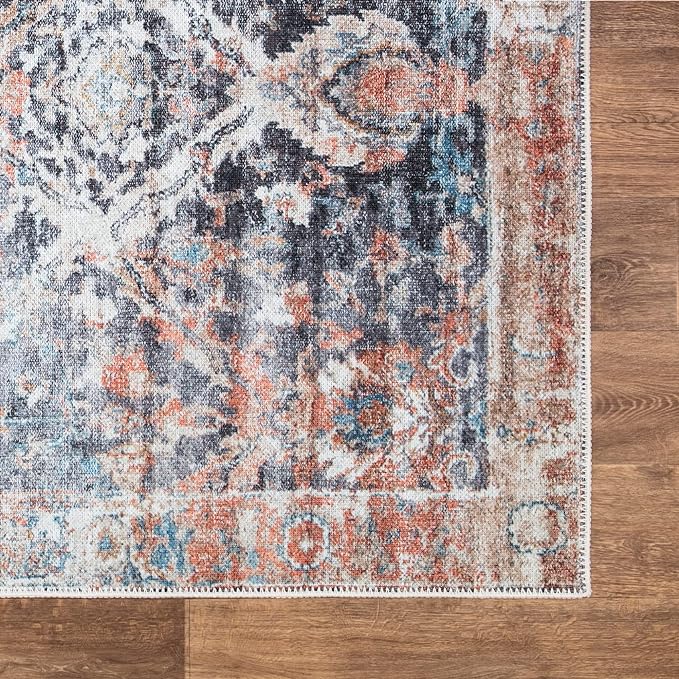 Bloom Rugs Washable Non-Slip 9' x 12' Rug - Orange/Black Traditional Area Rug for Living Room, Bedroom, Dining Room, and Kitchen - Exact Size: 9' x 12'