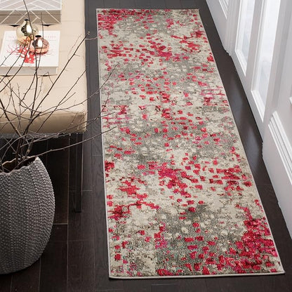 SAFAVIEH Monaco Collection Area Rug - 6'7" Square, Grey & Light Blue, Boho Chic Abstract Watercolor Design, Non-Shedding & Easy Care, Ideal for High Traffic Areas in Living Room, Bedroom (MNC225E)