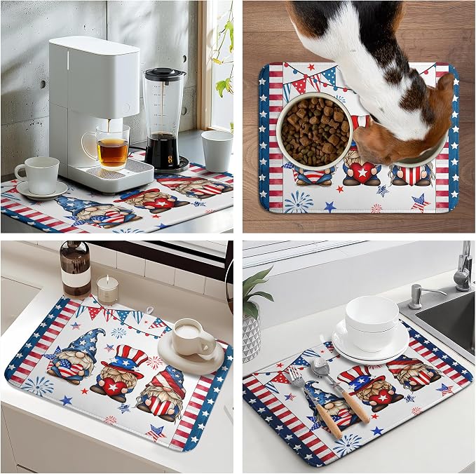 4th of July Gnomes Dish Drying Mat Patriotic Gnome Large Kitchen Mat Dish - Image 7