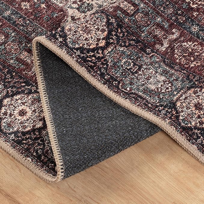 Bloom Rugs Washable Non-Slip 12 ft Runner - Red/Green/Cream Traditional Medallion Runner for Entryway, Hallway, Bathroom, and Kitchen - Exact Size: 2.5' x 12'