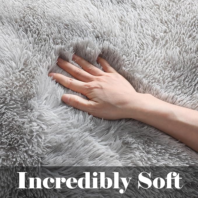 ONASAR Area Rugs 9x12 Living Room, Tie-Dyed Light Grey Large Fluffy Bedroom Rug, Washable Soft Plush Thick Shaggy Big Floor Carpet for Kids Boy Girls Teen Dorm Nursery Indoor Home Decor Aesthetic