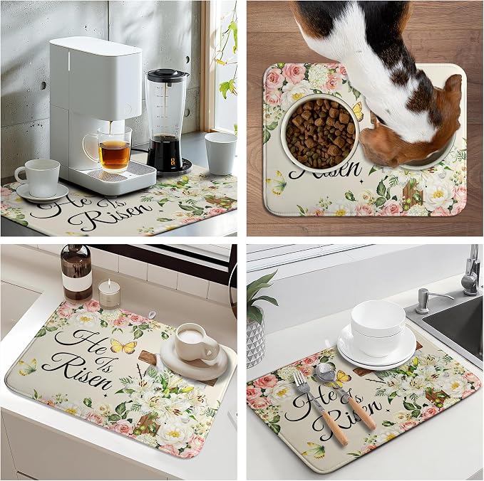 Easter He Is Risen Dish Drying Mats Spring Floral Dish Mat Easter Cross Drying - Image 7