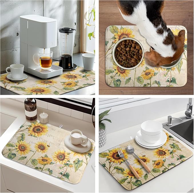 Spring Summer Dish Drying Mat Sunflower Kitchen Dish Drying Pad Absorbent - Image 7