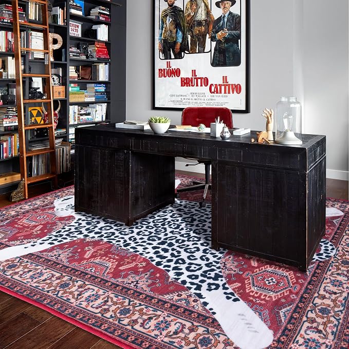 Oriental Leopard Rug 6x9 ft Washable Traditional Red Persian Rug - Image 2