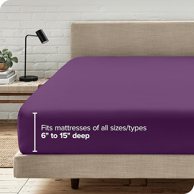 Bare Home Fitted Bottom Sheet Twin XL Size - Premium 1800 Microfiber - Ultra-Soft Hotel Luxury - Deep Pocket - Durable and Long Lasting (Twin XL, Plum)