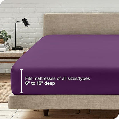 Bare Home Fitted Bottom Sheet Twin XL Size - Premium 1800 Microfiber - Ultra-Soft Hotel Luxury - Deep Pocket - Durable and Long Lasting (Twin XL, Plum)