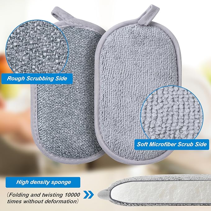Dual-Sided Multi-Purpose Scrub Sponges, Non-Scratch Dishwashing Sponges - Image 2