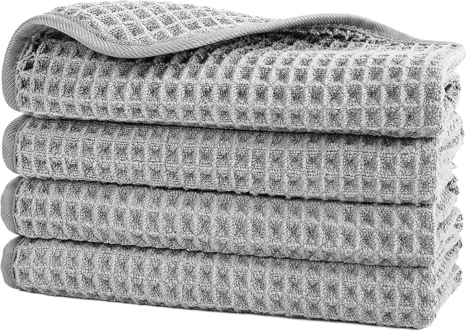 POLYTE 430 GSM Microfiber Lint Free Washcloth Face Towel, 13 x 13 in, 4 Pack by Polyte