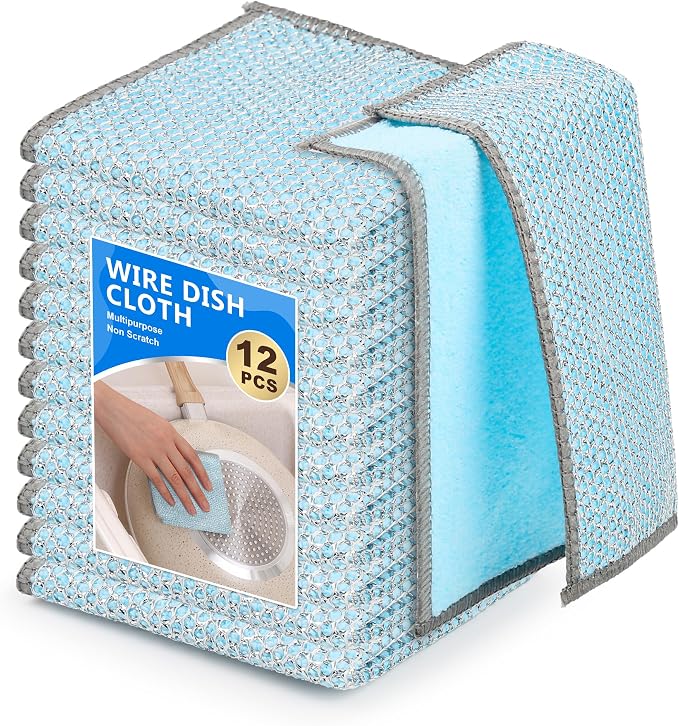 12Pack Multipurpose Wire Dishwashing Rags, Upgrade Non Scratch Wire Dishcloth by WYDZKJ