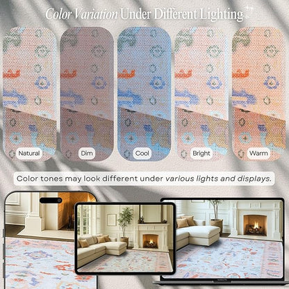 Fame Rugs Modern Oushak Rug 2x3, Vintage Doormat Turkish Colorful Oriental Antique Inspired Washable Small Area Rug, Luxury Living Room Bedroom (995BO, 2' x 3')