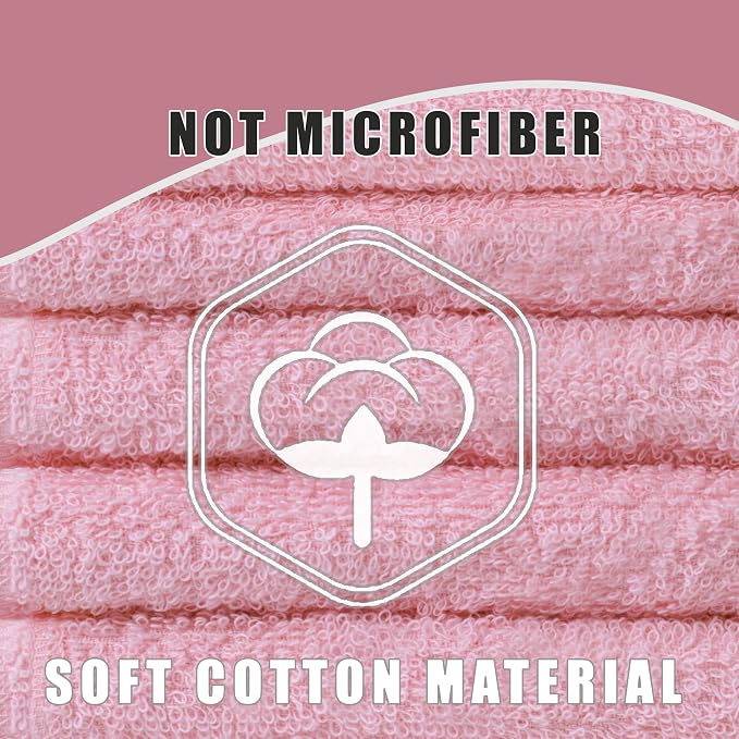 Textila Terry Wash Cloths – Pack of 10, Baby Pink, 12x12 Inches – Soft - Image 2