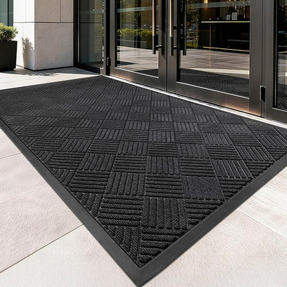 Front Door Mat, Heavy Duty Indoor Outdoor Doormat, 72" x 24" Low Profile Outdoor Mats for Home Entrance, Stain and Fade Resistant Welcome Mat Ideal for High Traffic Area, Diamond Black