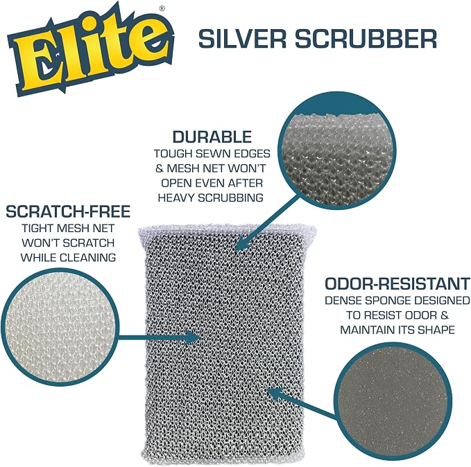 Elite Silver Scrubber PRO Sponge, 6 Pack, Non Scratch, Sponges - Image 4
