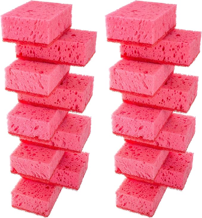 Pink Multi Use Scrub Sponges. Made in Europe. 18 Pack, 4.3x2.8x1.4 inches. by Okleen