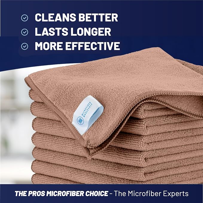 MW Pro Microfiber Cleaning Cloth | Tan | 12 Pack | 16” x 16” | All Purpose - Image 2