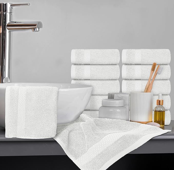 White Classic Luxury Cotton Washcloths 13x13 Inch - Image 6