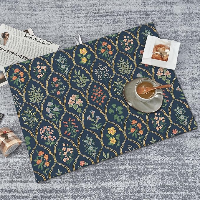 Vintage Flowers Dish Drying Mat 18x24 inches Microfiber Absorbent Fast Dry Mat - Image 8