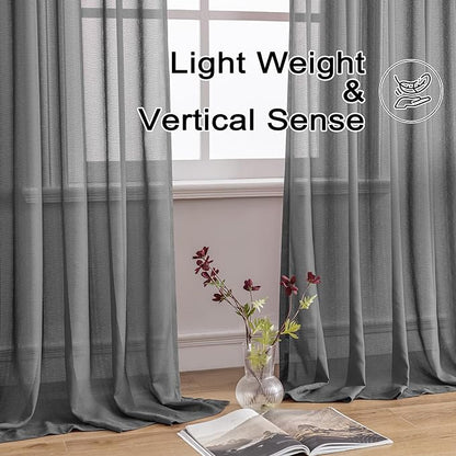 Grey Pinch Pleat Curtains 96 Inches Long Sheer Curtain Panels Light Filter Airy Breathable Tree Branch Textured Pleated Drapes with Adjustable Hooks for Living Room, Grey, 42"W x 96"L, 2 Panels