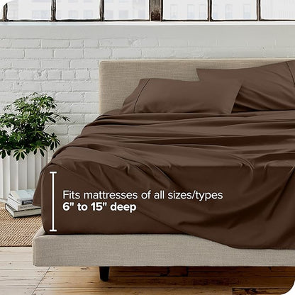Bare Home Split King Sheet Set - 1800 Ultra-Soft Microfiber Bed Sheets - Double Brushed - Deep Pockets - Easy Fit - 5 Piece Set - Bed Sheets & Pillowcases (Split King, Cocoa)