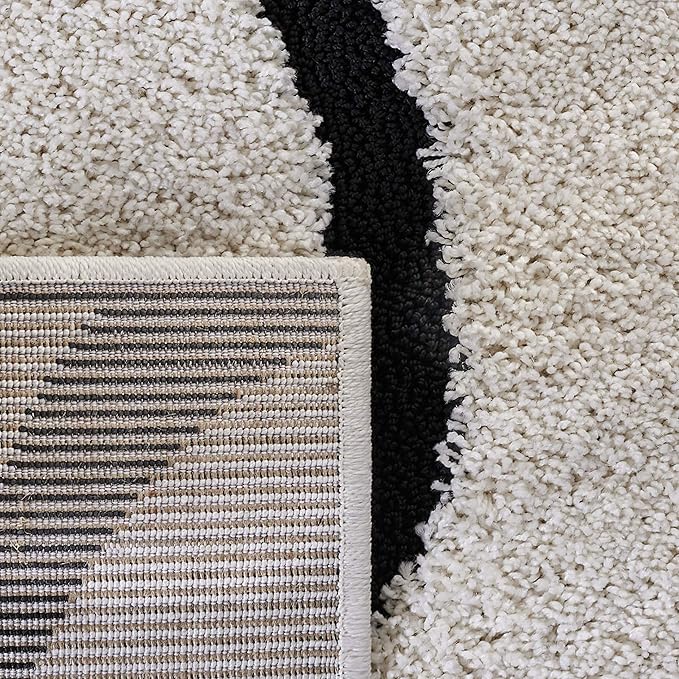 SAFAVIEH Florida Shag Collection Runner Rug - 2'3" x 11', Ivory & Black, Non-Shedding & Easy Care, 1.2-inch Thick Ideal for High Traffic Areas in Living Room, Bedroom (SG471-1290)
