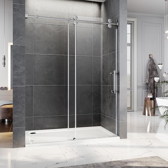 56-60 Inch x 80 Inch Sliding Frameless Shower Door, 3/8" Tempered Glass by UNIKOOSHOWERDOOR