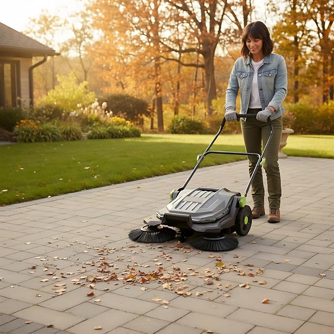 Walk-Behind Hand Push Floor Sweeper, 25.6" Sweeping Width Manual Non-Electric - Image 2