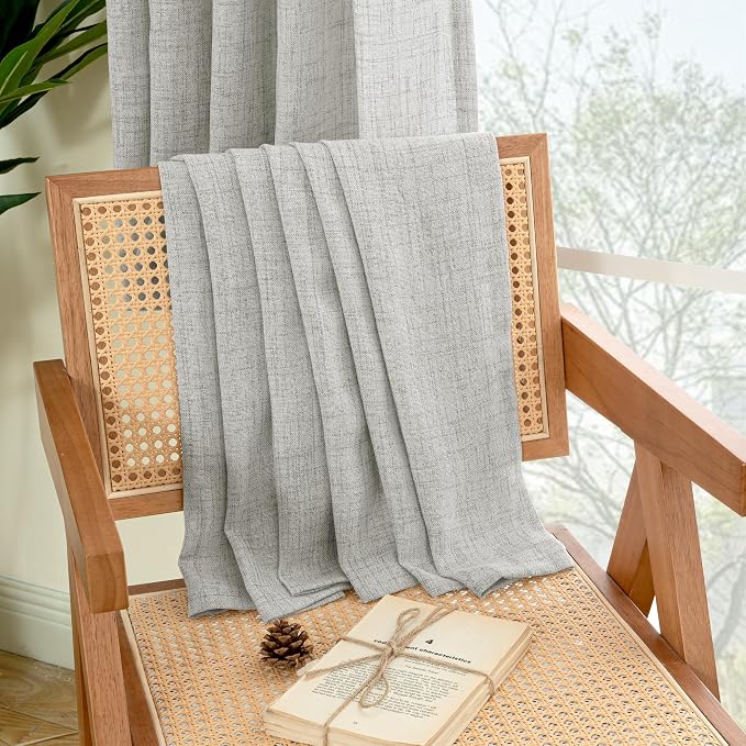 YoungsTex Light Grey Linen Curtains 45 Inch Length - Image 8