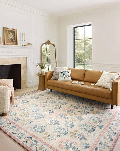Loloi Rifle Paper Co. Eden Collection EDE-01 Mughal Rose Blush 5'-0" x 7'-6" Area Rug feat. CloudPile™