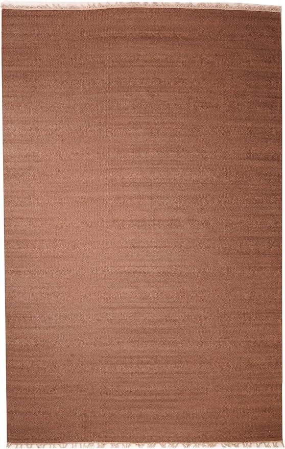 Rugsotic Carpets Hand Woven Flat Weave Kilim Wool 4'x6' Area Rug Solid Light Brown D00111