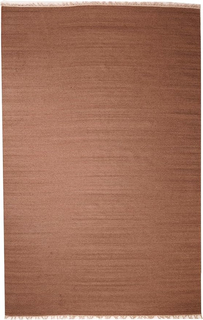Rugsotic Carpets Hand Woven Flat Weave Kilim Wool 4'x6' Area Rug Solid Light Brown D00111