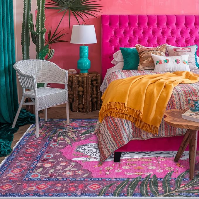 3x5 FT Leopard Rug for Living Room Hot Pink Leopard Vintage Animal Rug - Image 8
