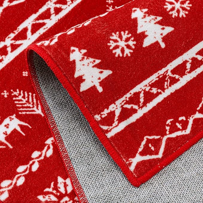 Christmas Area Rug 3x5 Red Office Washable Carpet Xmas Snowflake Holiday Decor - Image 7