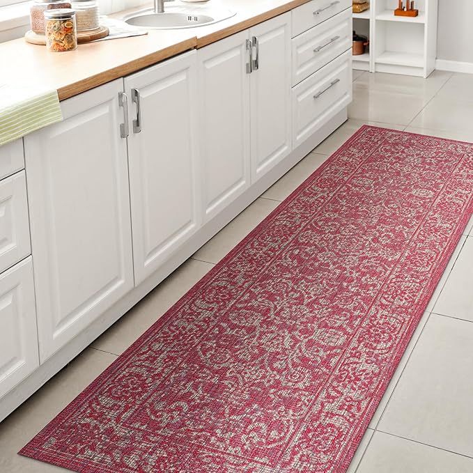 JONATHAN Y Weave Floral Indoor Outdoor Runner Rug 2X8 Fuchsia/Light Gray, Tela Bohemian Textured for Backyard, Patio, Porch, Easy-Cleaning, High Traffic, Pet-Friendly, Non-Shedding (SMB100G-28)