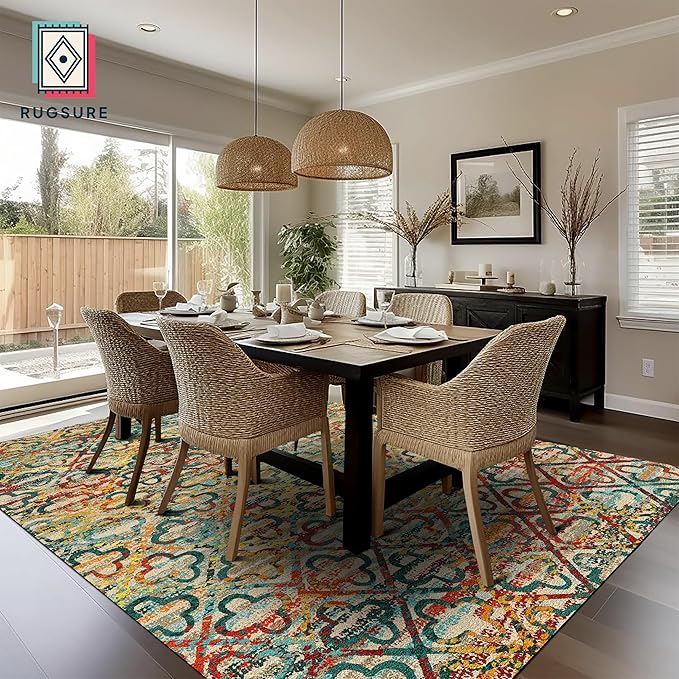 RUGSURE Washable Area Rugs, 5' x 7' - 1/6 Thick - Stain & Water Resistant Non-Slip - Perfect Resistant Rug for Living Room, Bedroom, Nursery, Pet & Child Friendly, Vibrant Colors Rugs, Multicolor