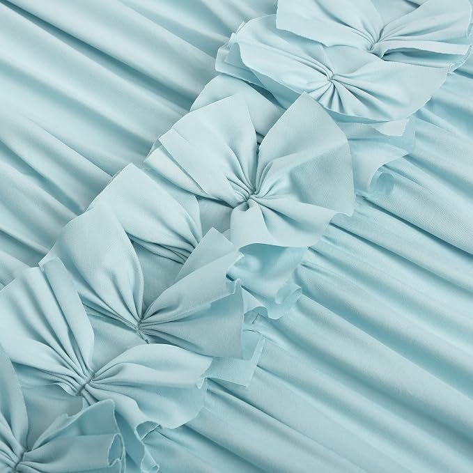 Spa Blue Ruffle Shower Curtain, Vintage Handcrafted Bow Tie Bath Curtain - Image 7
