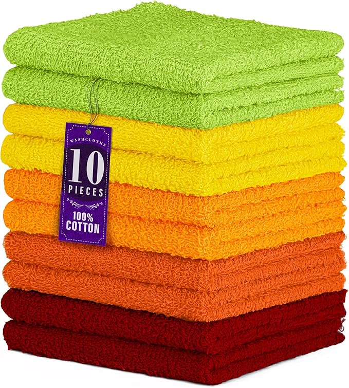 DecorRack 10 Pack 100% Cotton Wash Cloth, Luxurious Soft, 12 x 12 inch Ultra by DecorRack
