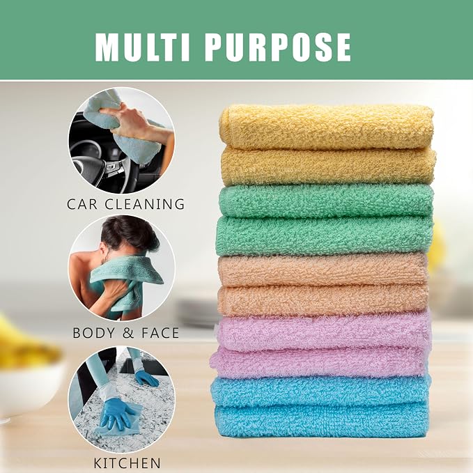 Terry Washcloths – 12x12 Inches – Pack of 10 – Multicolor – Highly Absorbent - Image 5