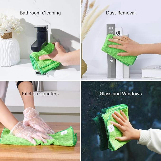 Ninia Microfiber Cleaning Cloths, 12 Pack Green 35x35cm, 350 GSM Thick & - Image 7