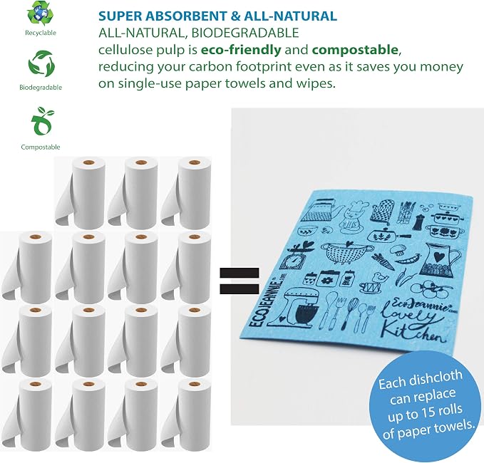 Eco-Friendly German Cleaning Cloth 100% Biodegradable Cellulose Sponge Cloths - Image 2
