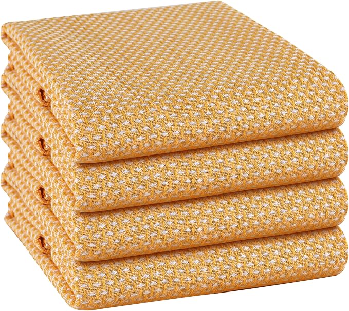 TWINY Threads 4-Pack Kitchen Towels, 100% Cotton Dotted Weave, 18x28 Inch by TWINYThreads