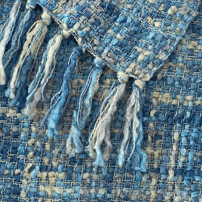 Multi-Color Light Blue Cable Knitted Throw Blanket for Couch,60"X80" Boho Style Textured Blankets for Home Decor,Super Soft Warm Cozy Chunky Knit Blanket with Decorative Tassels for Bed