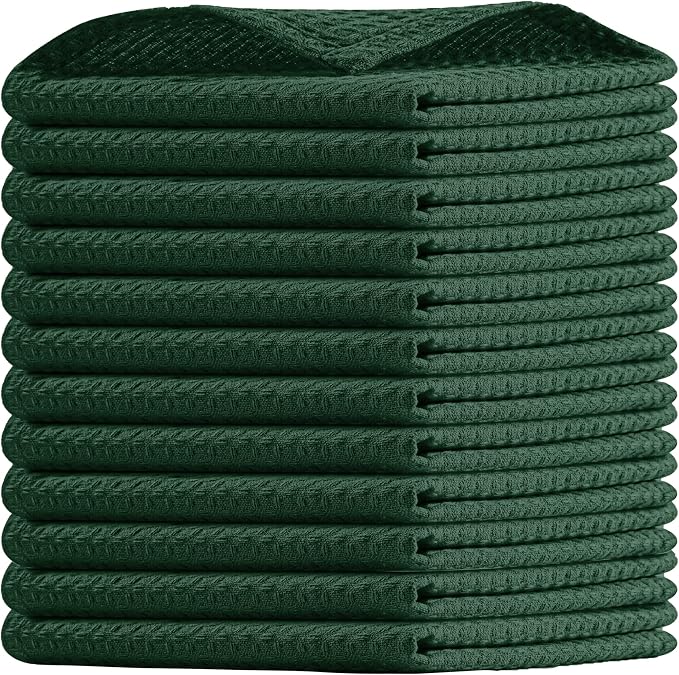 Olive Green Waffle Dishcloths, 100% Cotton, Quick Drying, Machine Washable by HOUSEOFORLO