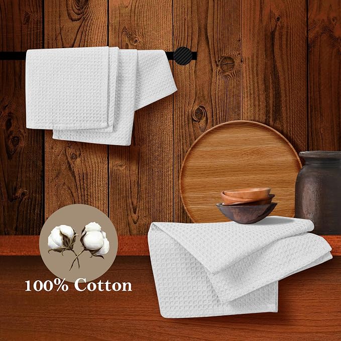 White Waffle Dishcloths, 100% Cotton, Quick Drying, and Machine Washable - Image 4