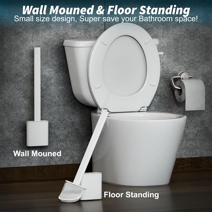 Silicone Toilet Brushes & Holders – Pack of 2 Long Non-Slip Handle, Flexible - Image 7