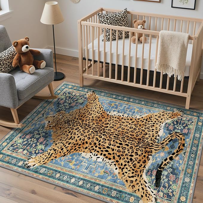 Bavni 3x5 Leopard Rug, Machine Washable Cheetah Animal Print Low Pile Boho by BAVNI