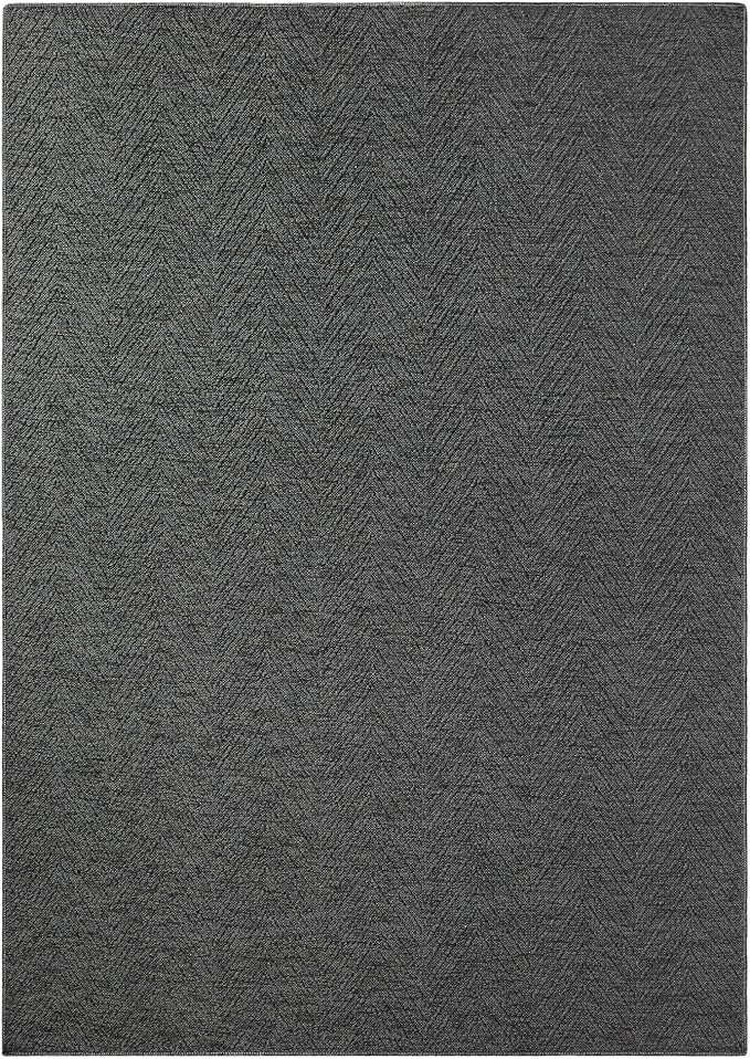TOWN & COUNTRY BASICS Pax Herringbone Textured Solid Everwash® Washable Area Rug, Low Pile, Non-Slip Backing, Easy Clean Pet & Family Friendly Rug, Dark Grey, 7'10"x10'2"