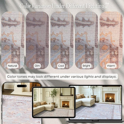 Fame Rugs Brown Modern Oushak Rug 6x9, Vintage Turkish Colorful Oriental Antique Inspired Washable Large Area Rugs, Luxury Living Room Bedroom (382MB, 6' x 9')